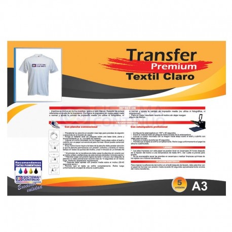 Transfer Premium Para Prendas Claras - A3 x5 Hojas