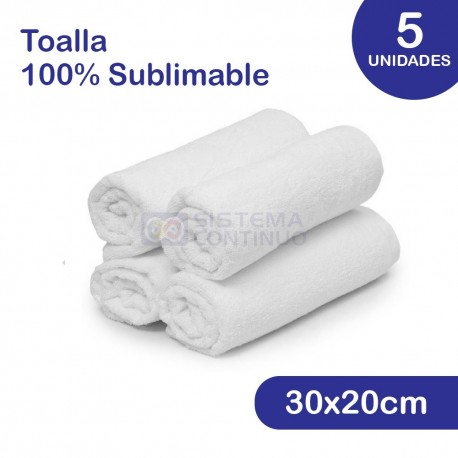 Toallas 100% Sublimables Color Blanco 20x30 Pack x5