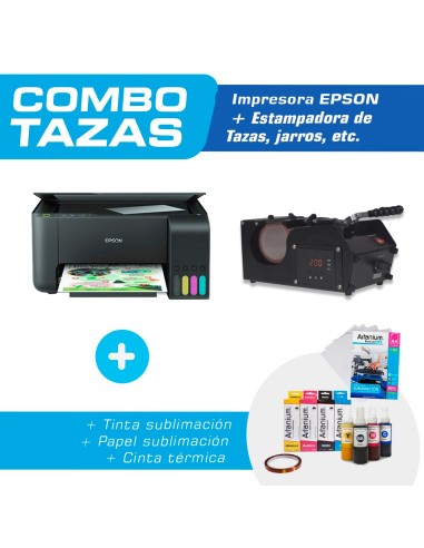 Combo TAZAS: Estampadora de Tazas + Impresora Epson + Tintas + Papel + Cinta Térmica