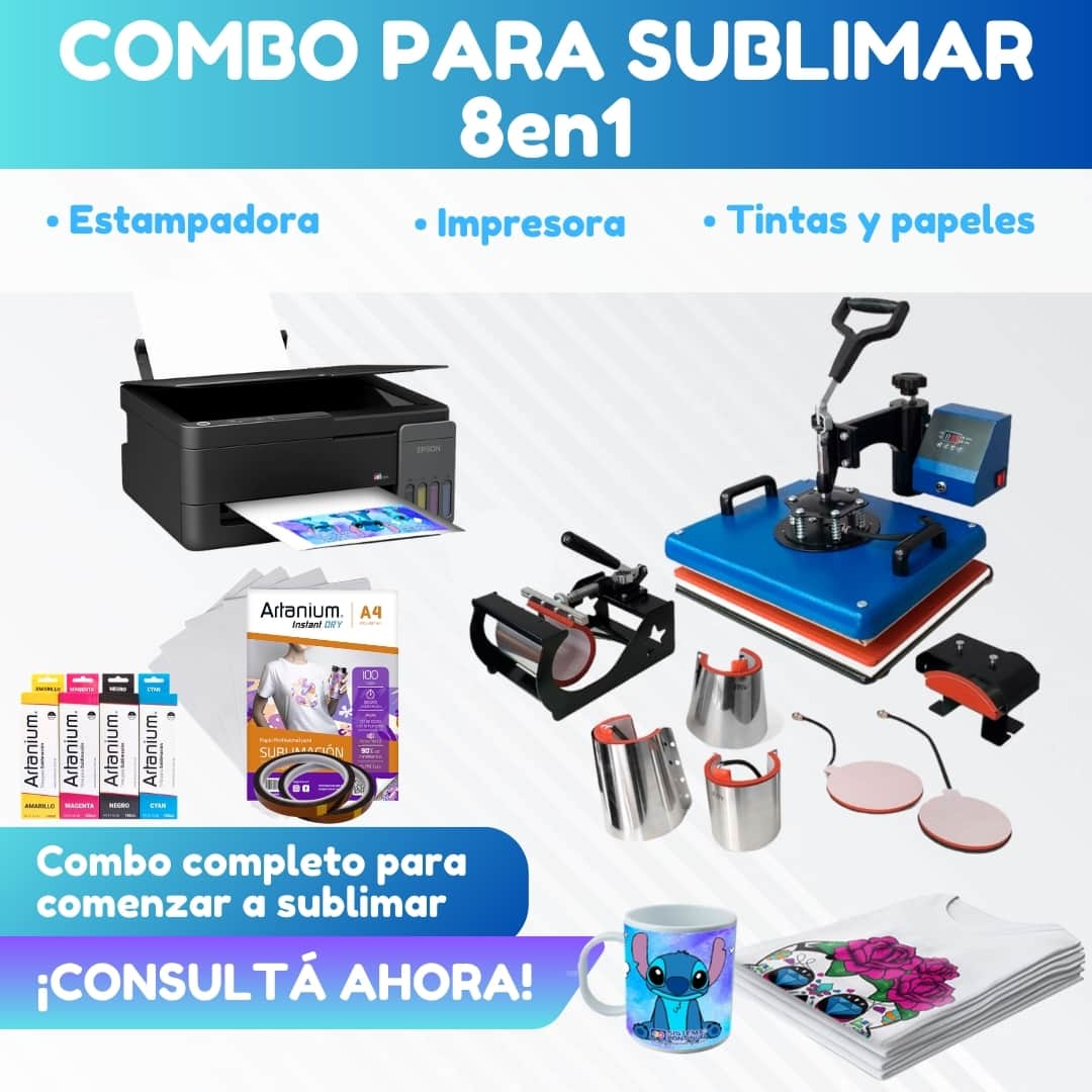 Combo Sublimación Estampadora 8 en 1 de 30x38cm + Impresora Epson