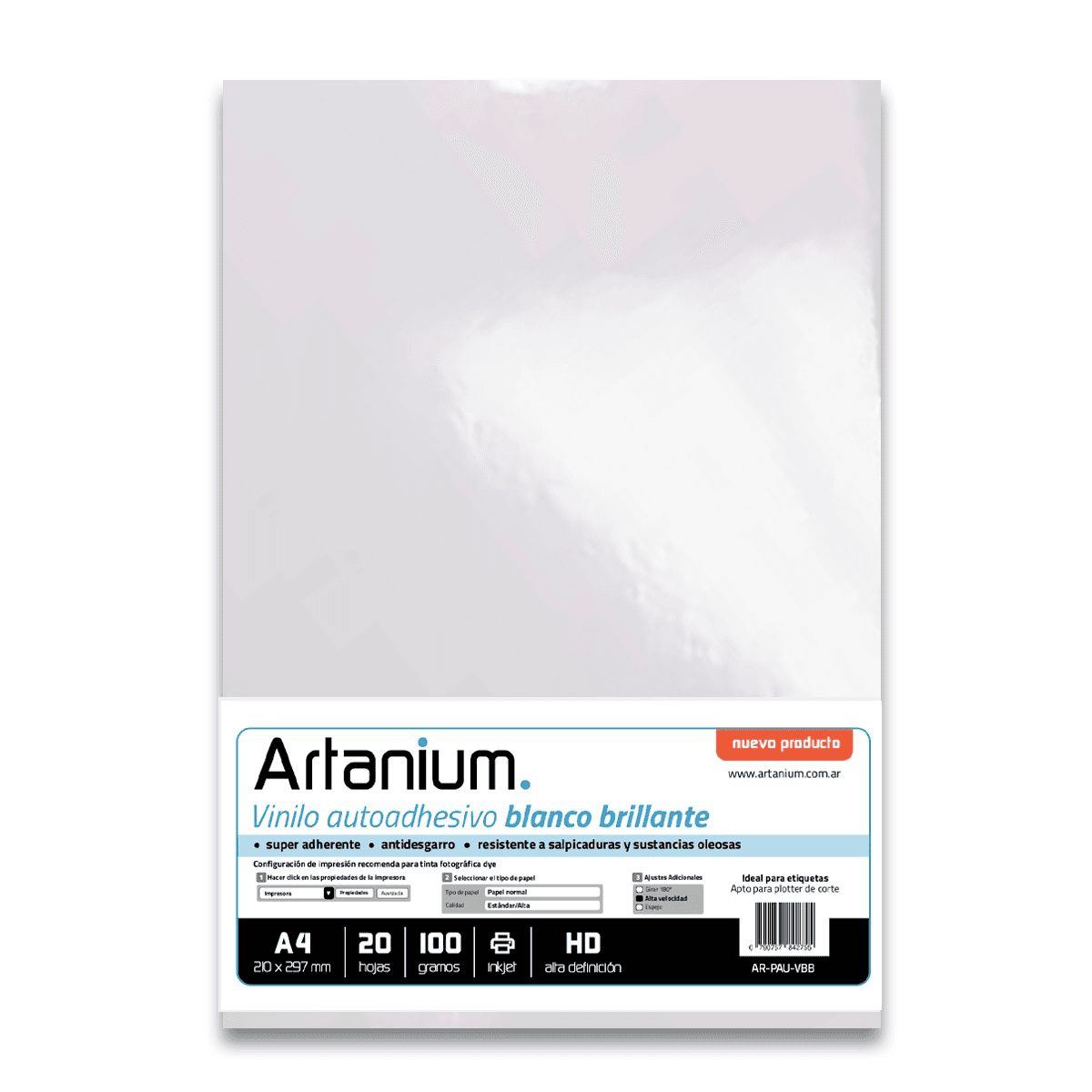 Vinilo Adhesivo Blanco Brillante - A4 100gr - 20 Hojas