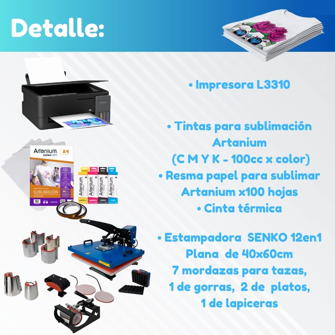 Combo PROFESIONAL: Estampadora 12 en 1 40x60 + Impresora Epson + Tintas + Papel + Cinta Térmica