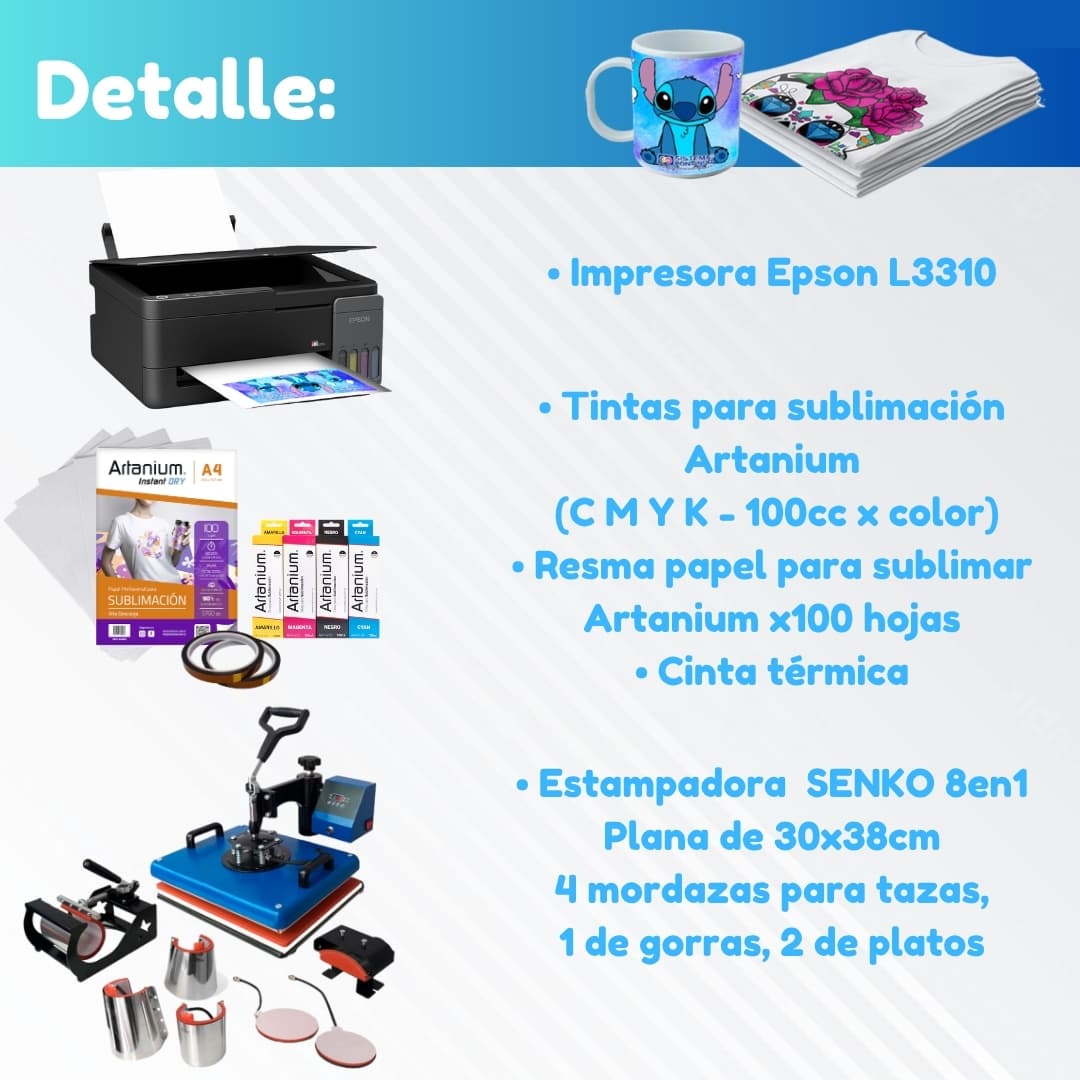 Combo Sublimación Estampadora 8 en 1 de 30x38cm + Impresora Epson