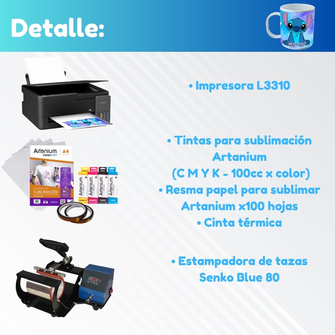 Combo TAZAS: Estampadora de Tazas + Impresora Epson + Tintas + Papel + Cinta Térmica