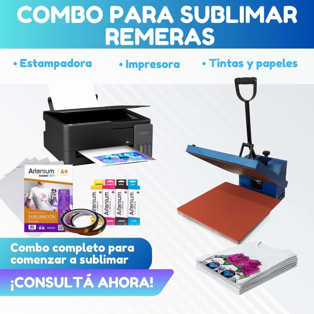 Combo REMERAS: Estampadora Plana de 38x38 + Impresora Epson + Tintas + Papel + Cinta Térmica