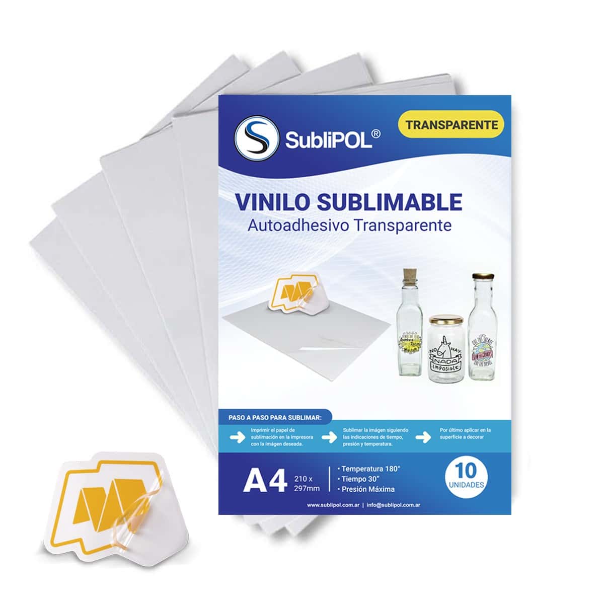 Vinilo Autoadhesivo Transparente Sublimable A4 x 10 Hojas