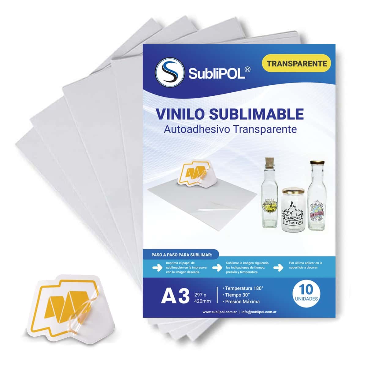 Vinilo Autoadhesivo Transparente Sublimable A3 x 10 Hojas