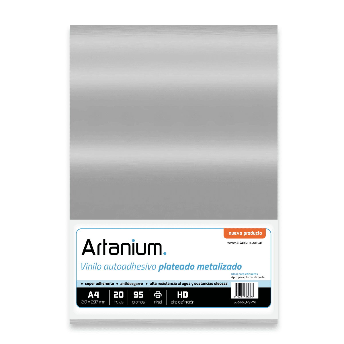 Vinilo Adhesivo Plateado Metalizado - A4 95gr - 20 Hojas
