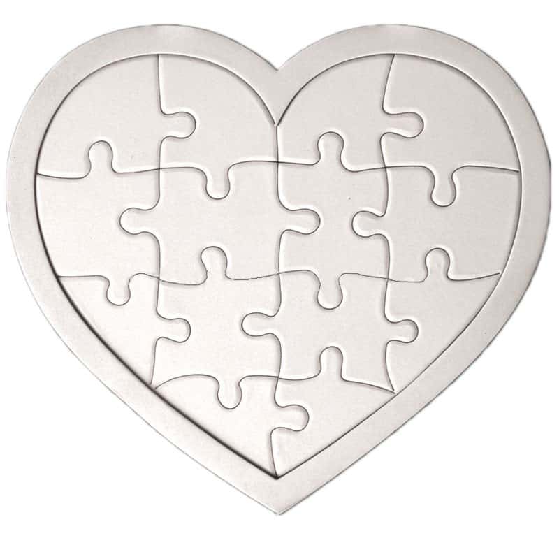 Rompecabezas sublimable de cartón Forma Corazón blanco brillante x 10 unidades