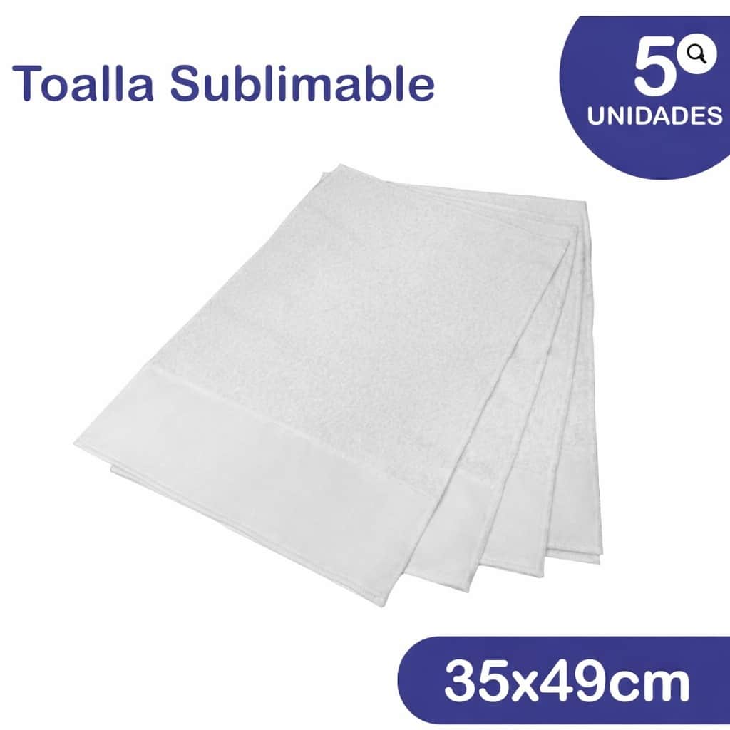 Toalla algodon con aplique Sublimable Blanca 35x49 - Aprox - x5 Unid
