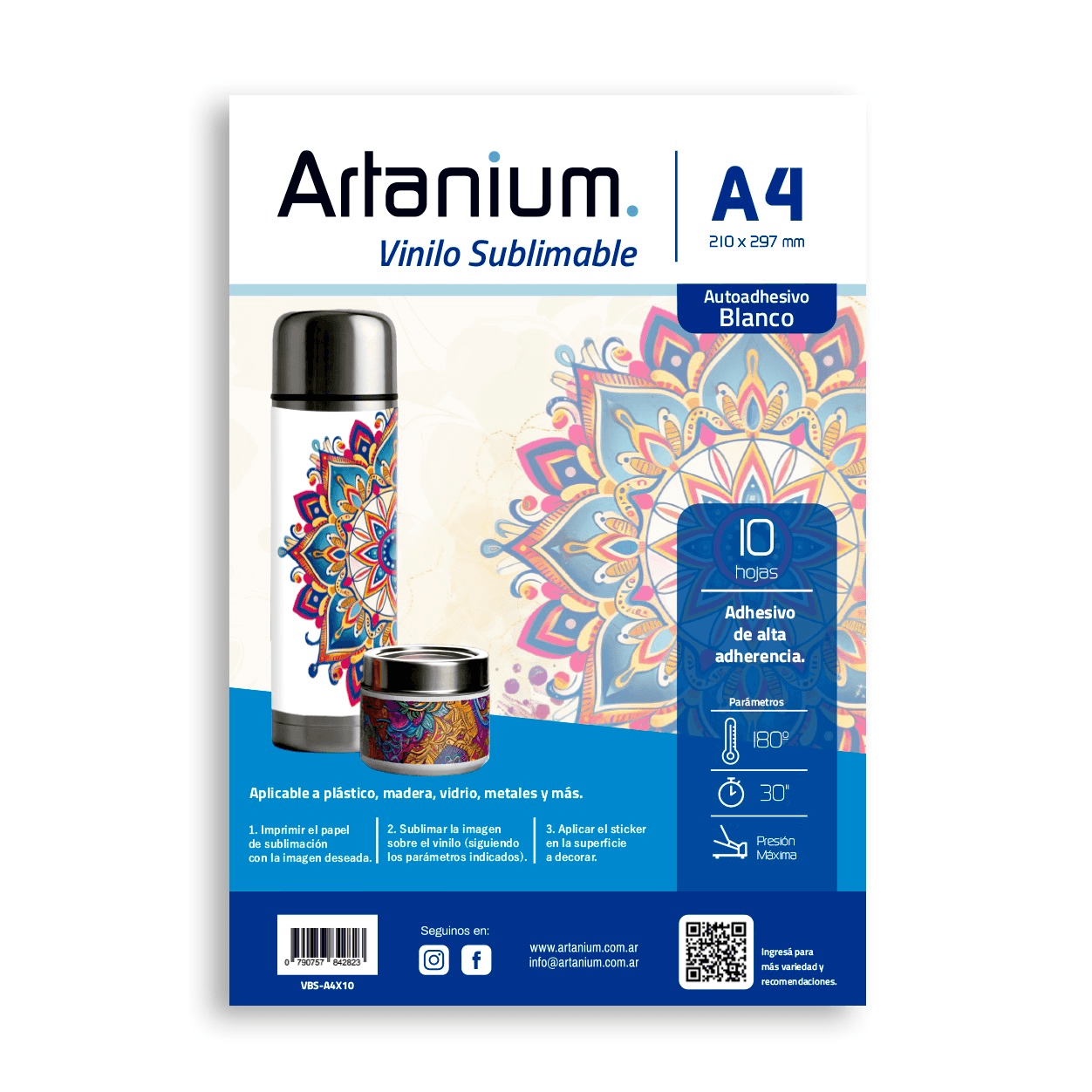 Vinilo Autoadhesivo Blanco Sublimable A4 x 10 Hojas
