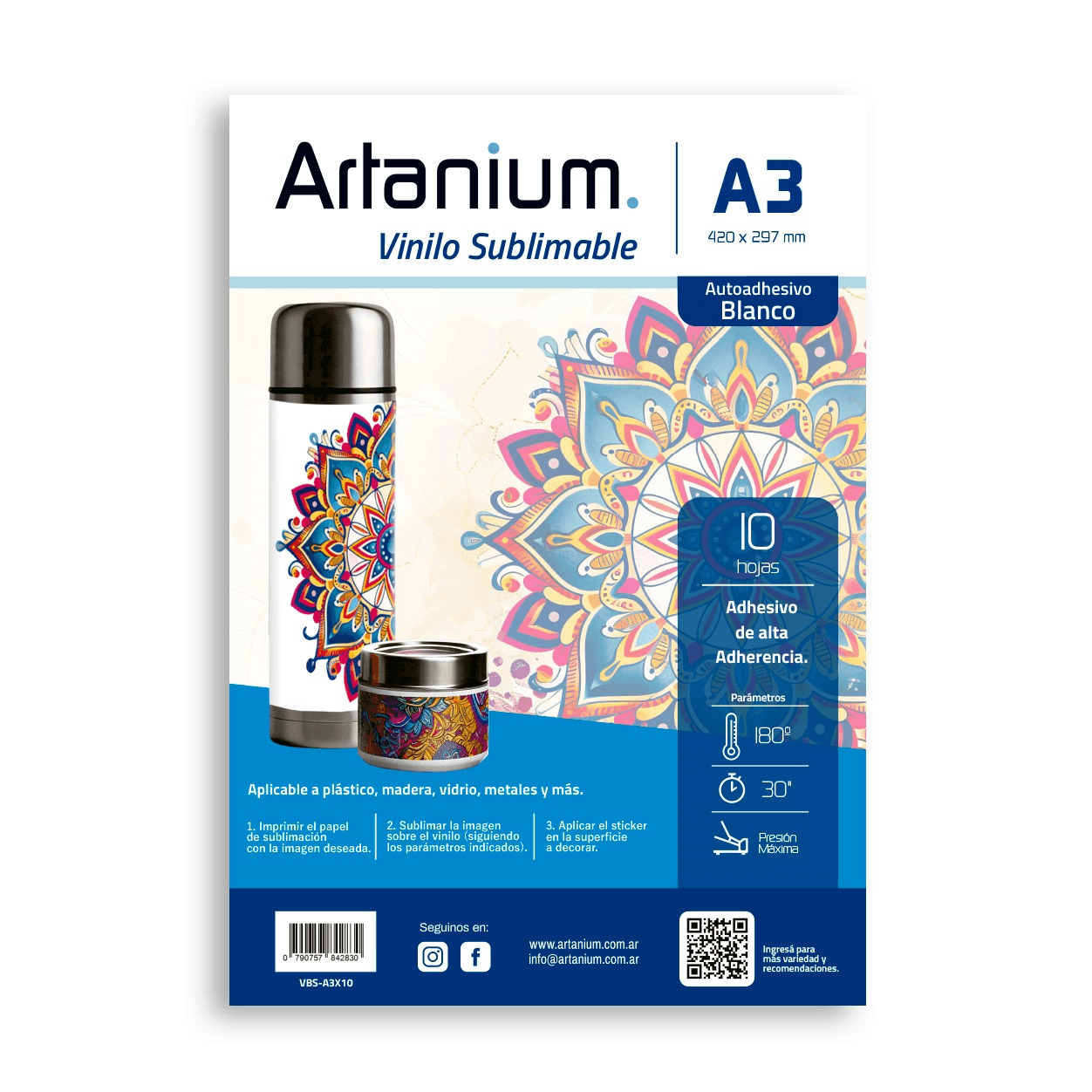 Vinilo Autoadhesivo Blanco Sublimable A3 x 10 Hojas