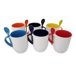 Taza Sublimable Importada de Ceramica - Interior y Asa color con cuchara