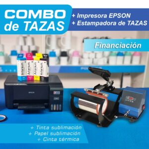 Combo TAZAS: Estampadora de Tazas + Impresora Epson + Tintas + Papel + Cinta Térmica