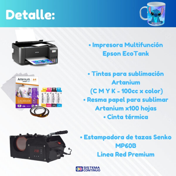 Combo TAZAS: Estampadora de Tazas + Impresora Epson + Tintas + Papel + Cinta Térmica - Imagen 2