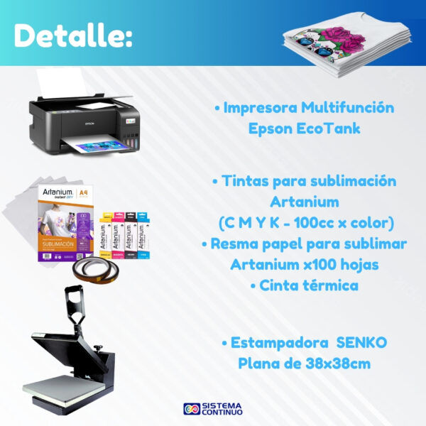 Combo REMERAS: Estampadora Plana de 38x38 + Impresora Epson + Tintas + Papel + Cinta Térmica - Imagen 2